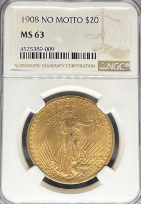1908 NM $20 St Gaudens MS63 NGC