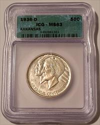 1936 D Arkansas Centennial Commemorative Silver Half Dollar MS63 ICG