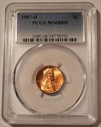 1987 D Lincoln Memorial Cent MS68 RED PCGS