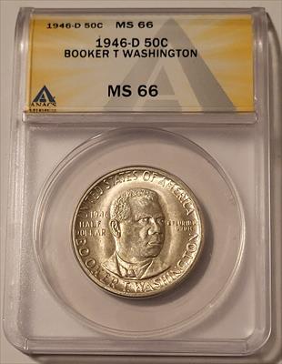 1946 D Booker T Washington Commemorative Silver Half Dollar MS66 ANACS