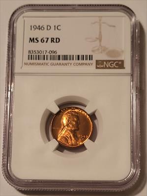 1946 D Lincoln Wheat Cent MS67 RED NGC