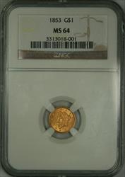 1853 T1 Gold Dollar MS64 NGC