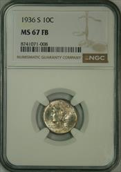 1936-S Mercury Dime MS67FB NGC