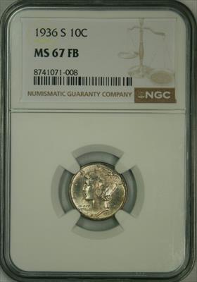 1936-S Mercury Dime MS67FB NGC