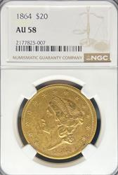 1864 $20 Liberty AU58 NGC