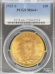 1922-S $20 St Gaudens MS64+ PCGS