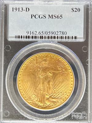 1913-D $20 St Gaudens MS65 PCGS