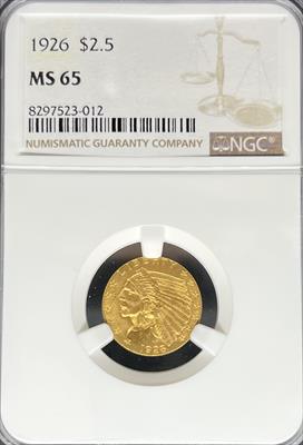 1926 $2.5 Indian MS65 NGC