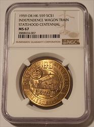 1959 Oregon Statehood Centennial So-Called Dollar Medal Independence Wagon Train HK-559 R2 MS67 NGC
