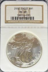 2002 Silver Eagle MS69 NGC