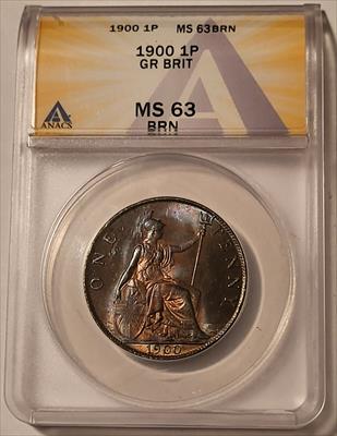 Great Britain Victoria 1900 Penny MS63 BN ANACS Nice Toning