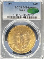 1907 $20 St Gaudens MS64+ PCGS CAC