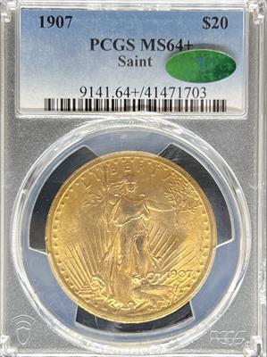 1907 $20 St Gaudens MS64+ PCGS CAC