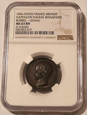 France 1856-Dated Bronze Medal Napoleon Eugene Bonaparte - Borrel MS63 BN NGC