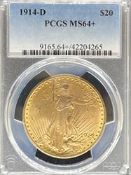 1914-D $20 St Gaudens MS64+ PCGS