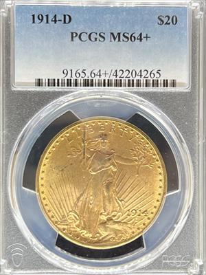 1914-D $20 St Gaudens MS64+ PCGS