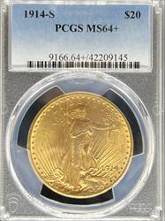 1914-S $20 St Gaudens MS64+ PCGS
