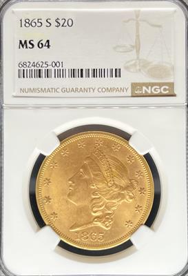 1865-S $20 Liberty MS64 NGC