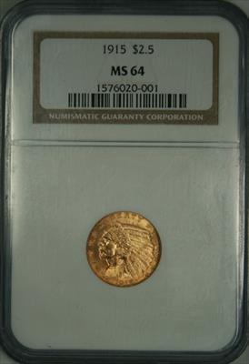 1915 $2.5 Indian MS64 NGC