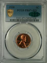 1938 Lincoln Cent PR67+RD PCGS CAC