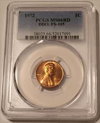 1972 Lincoln Memorial Cent DDO FS-105 MS66 RED PCGS Toning