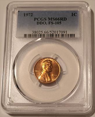 1972 Lincoln Memorial Cent DDO FS-105 MS66 RED PCGS Toning
