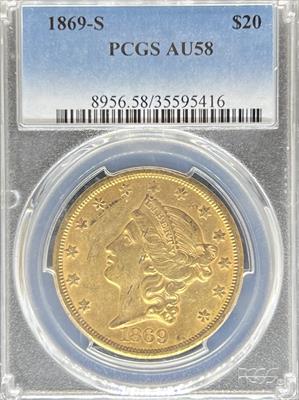 1869-S $20 Liberty AU58 PCGS
