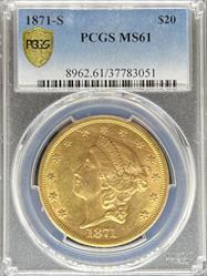 1871-S $20 Liberty MS61 PCGS