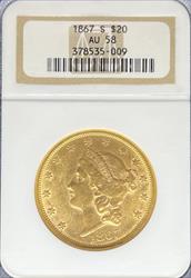 1867-S $20 Liberty AU58 NGC