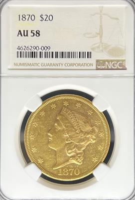 1870 $20 Liberty AU58 NGC