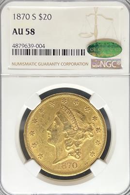 1870-S $20 Liberty AU58 NGC CAC