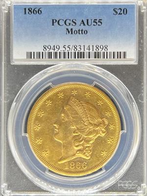1866 $20 Liberty AU55 PCGS