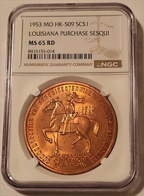 1953 MO Louisiana Purchase Sesquicentennial So-Called Dollar Medal HK-509 R2 MS65 RED NGC
