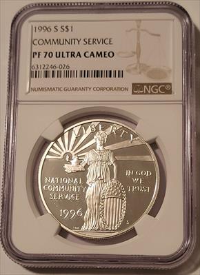 1996 S Community Service Commemorative Silver Dollar Proof PF70 UC NGC