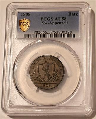 Switzerland - Cantons Appenzell - 1808 Batzen AU58 PCGS GSH