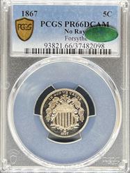 1867 No Rays Shield Nickel  PR66DCAM PCGS CAC