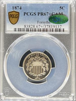 1874 Shield Nickel PR67+CAM PCGS CAC
