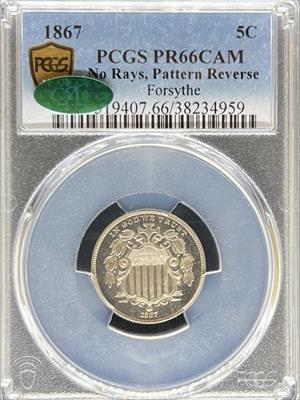 1867 No Rays Shield Nickel Pattern Revere PR66CAM PCGS AMC