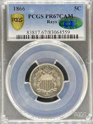 1866 Shield Nickel PR67CAM PCGS CAC