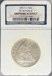 1857-O Liberty Seated Half Dollar SS Republic Shipwreck Effect Gem Unc NGC