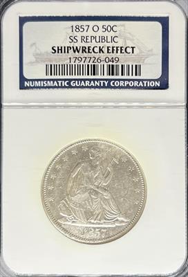 1857-O Liberty Seated Half Dollar SS Republic Shipwreck Effect Gem Unc NGC