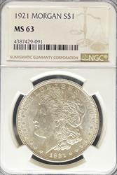 1921 Morgan Dollar MS63 NGC