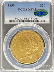 1859 $20 Liberty XF45 PCGS CAC