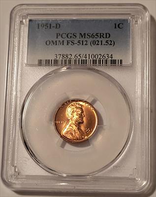 1951 D Lincoln Wheat Cent OMM FS-512 MS65 RED PCGS