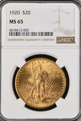 1920 $20 St Gaudens MS65 NGC