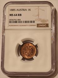 Austria Franz Joseph I 1885 Kreuzer MS64 RB NGC