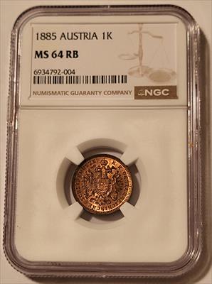 Austria Franz Joseph I 1885 Kreuzer MS64 RB NGC