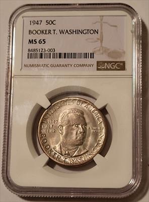 1947 Booker T Washington Commemorative Silver Half Dollar MS65 NGC Toning