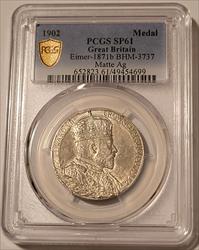 Great Britain 1902 Edward VII/Alexandra Silver Coronation Medal Matte SP61 PCGS GSH