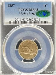 1857 Flying Eagle Cent MS63 PCGS CAC